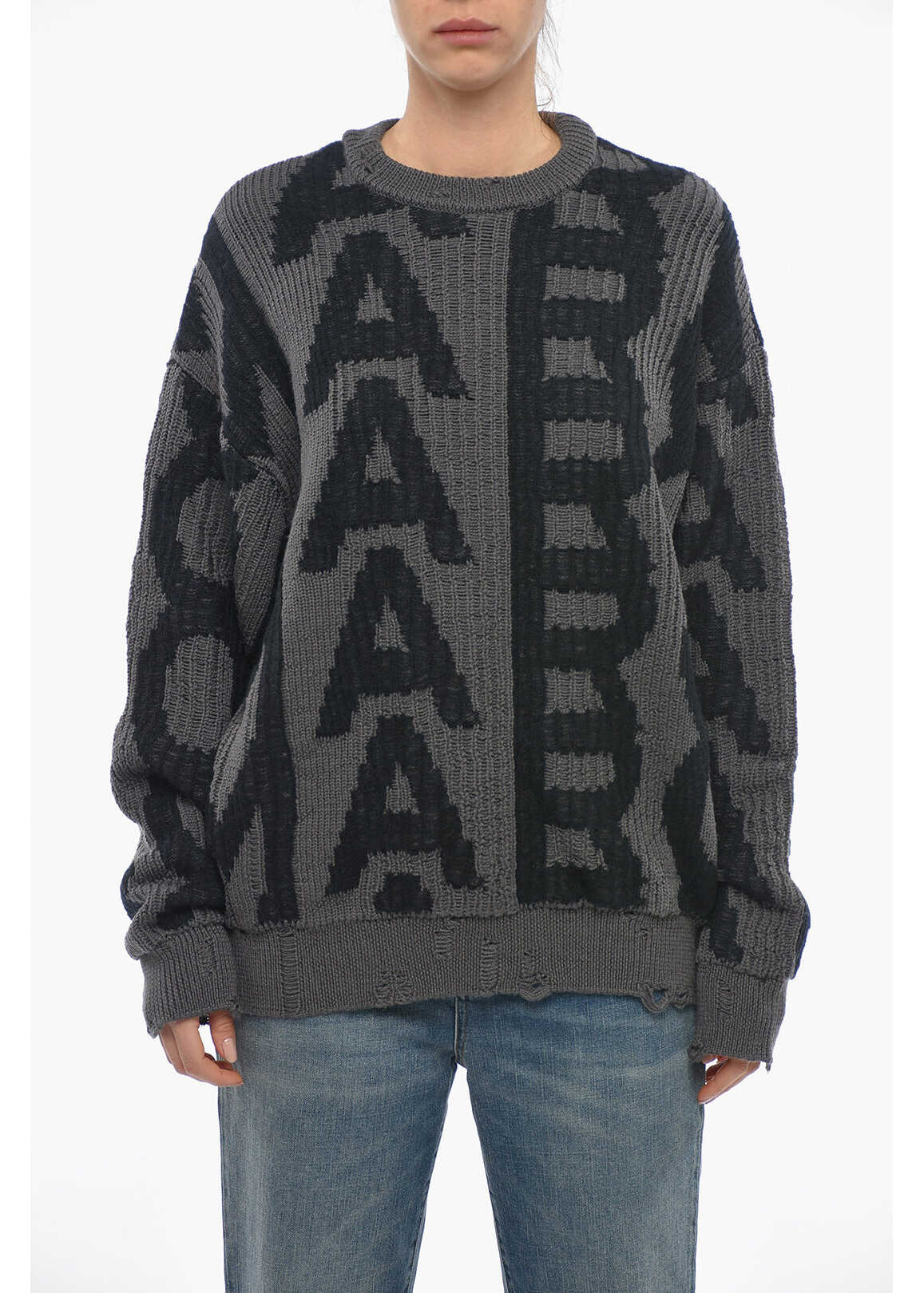 Poze Marc Jacobs Wool Blend Oversized Pullover With Monogram Pattern Gray b-mall.ro 