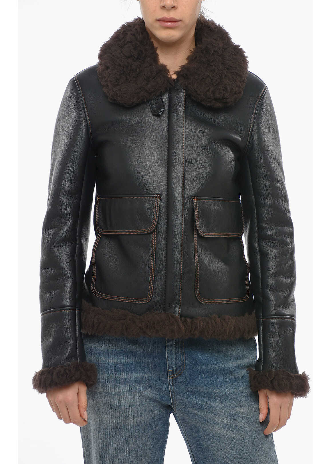 Poze Stella McCartney Vegan Leather Aviator Jacket With Contrasting Seams Black b-mall.ro 