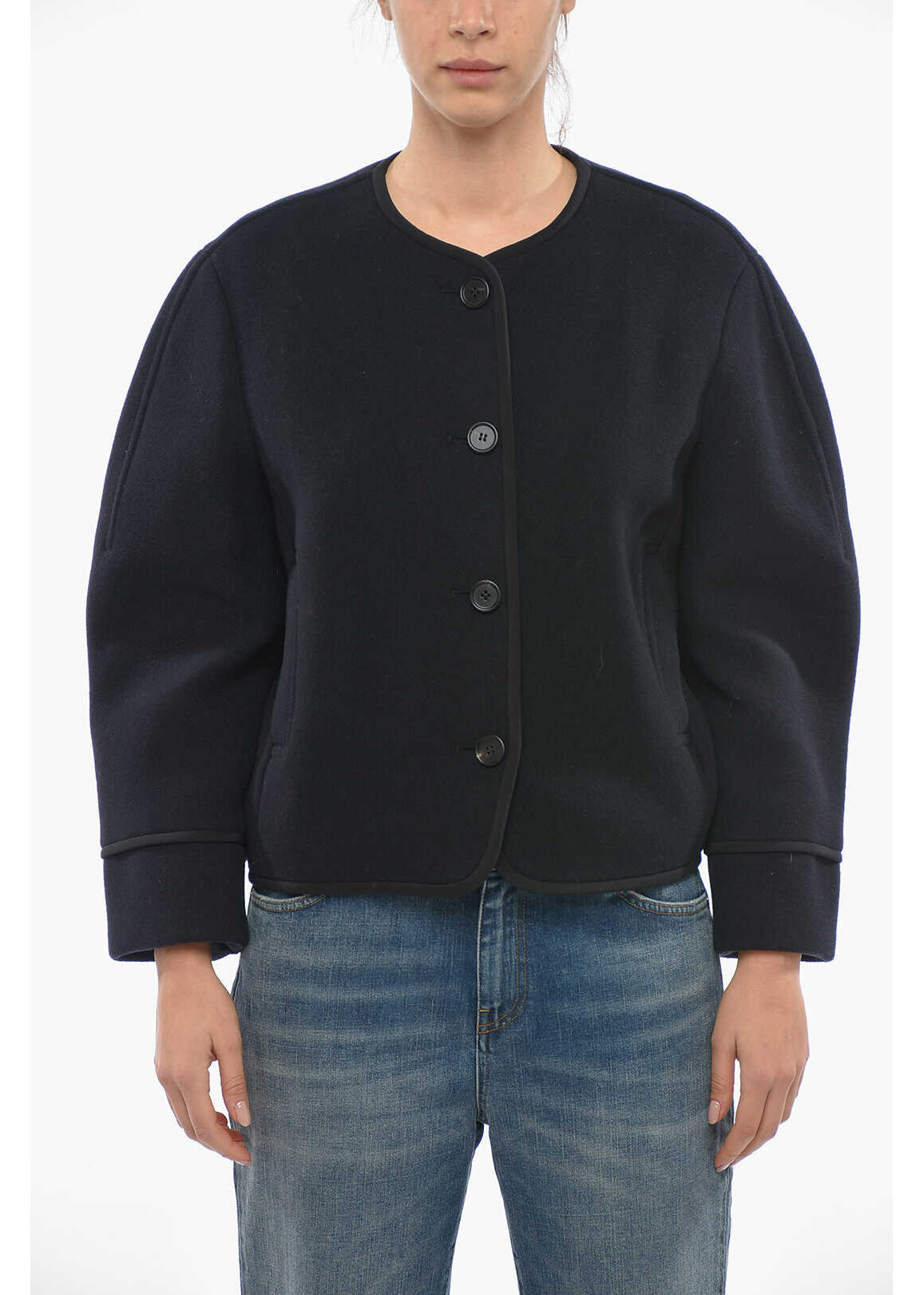 Chloe Buttoned Boxy Fit Wool Cropped Peacoat Black