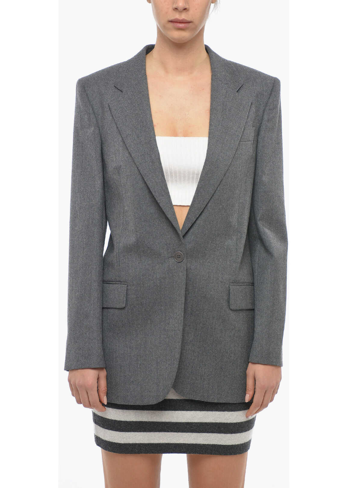 Poze Stella McCartney Lined Single Breasted Blazer With Flap Pockets And Notch Lap Gray b-mall.ro 