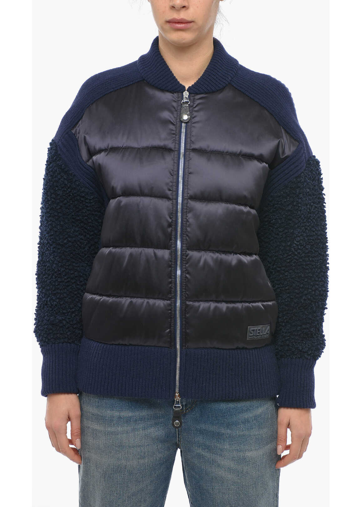 Stella McCartney Wool Kint Bomber With Quilted Detail Blue