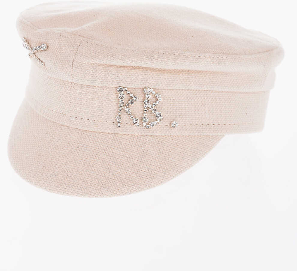 RUSLAN BAGINSKIY Cotton Baker Boy Hat With Jewels Monogram Beige