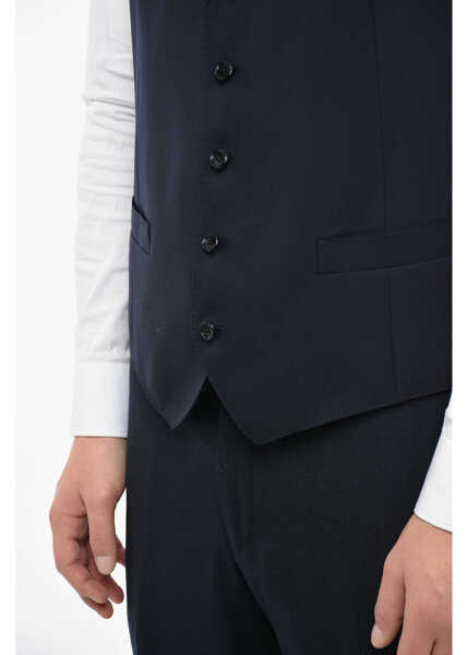 Veste costum CORNELIANI Virgin Wool Leader Waistcoat With Jetted Pockets Blue Barbati (BM 12509205) 3