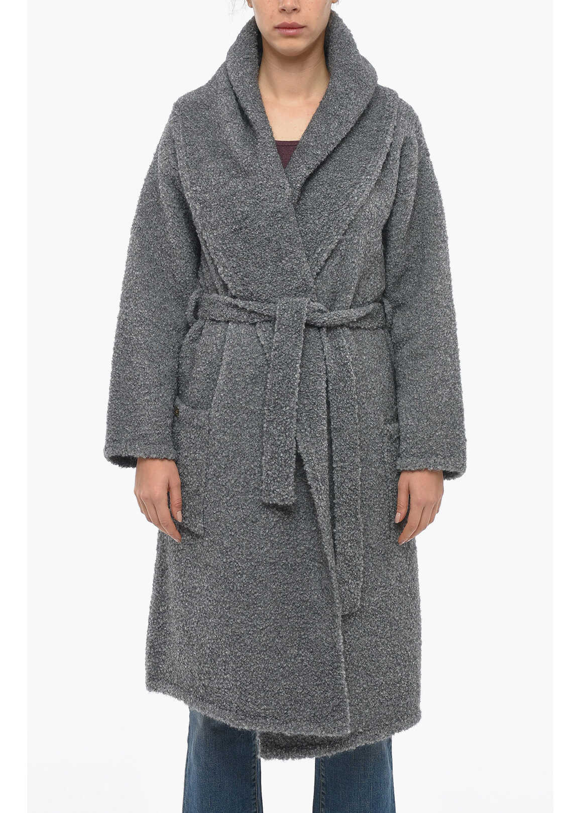 Poze Elisabetta Franchi Bouclé Knit Robe Style Coat Gray b-mall.ro 