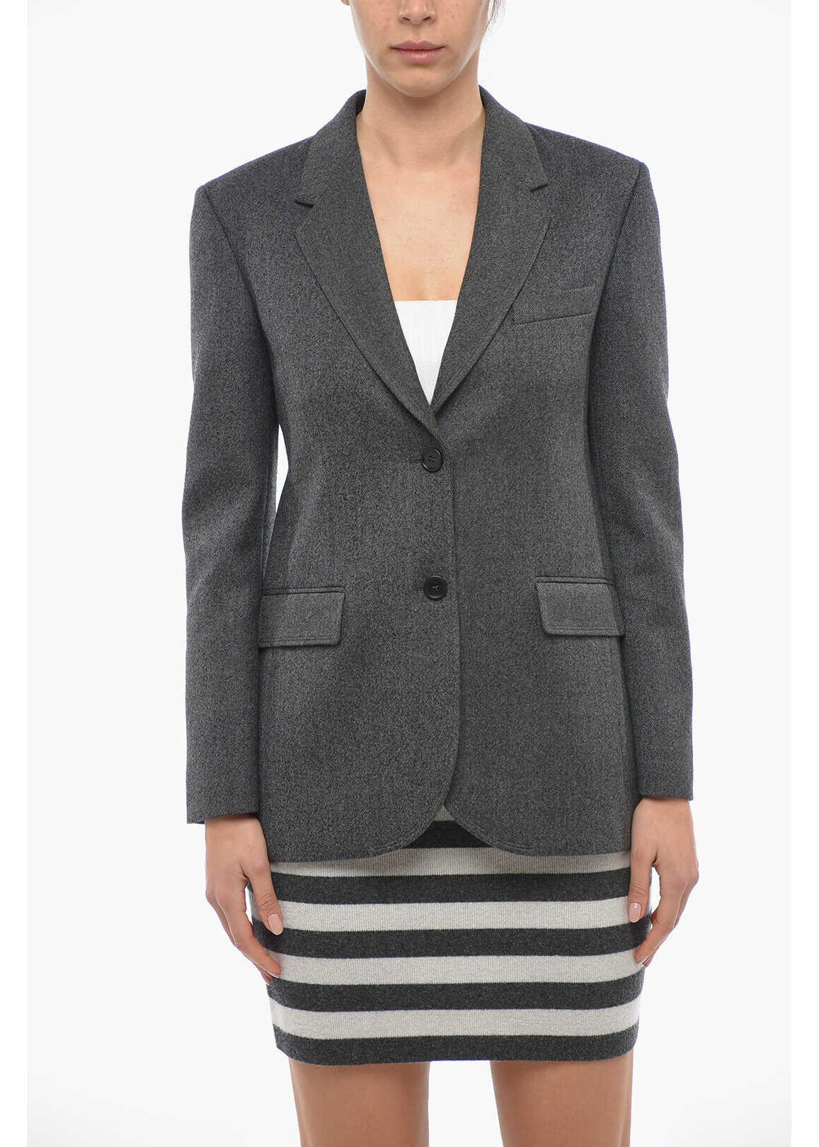 Chloe Wool Lined Simgle Breasted Blazer With Flap Pockets Gray