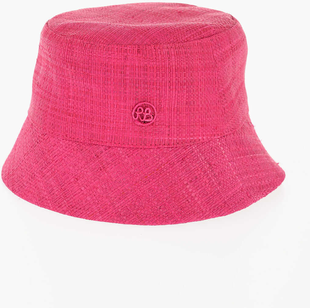 RUSLAN BAGINSKIY Solid Color Straw Bucket Hat With Embossed Monogram Pink