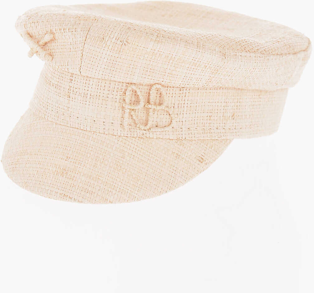 RUSLAN BAGINSKIY Straw Baker Boy Hat With Monogram Embroidery Beige