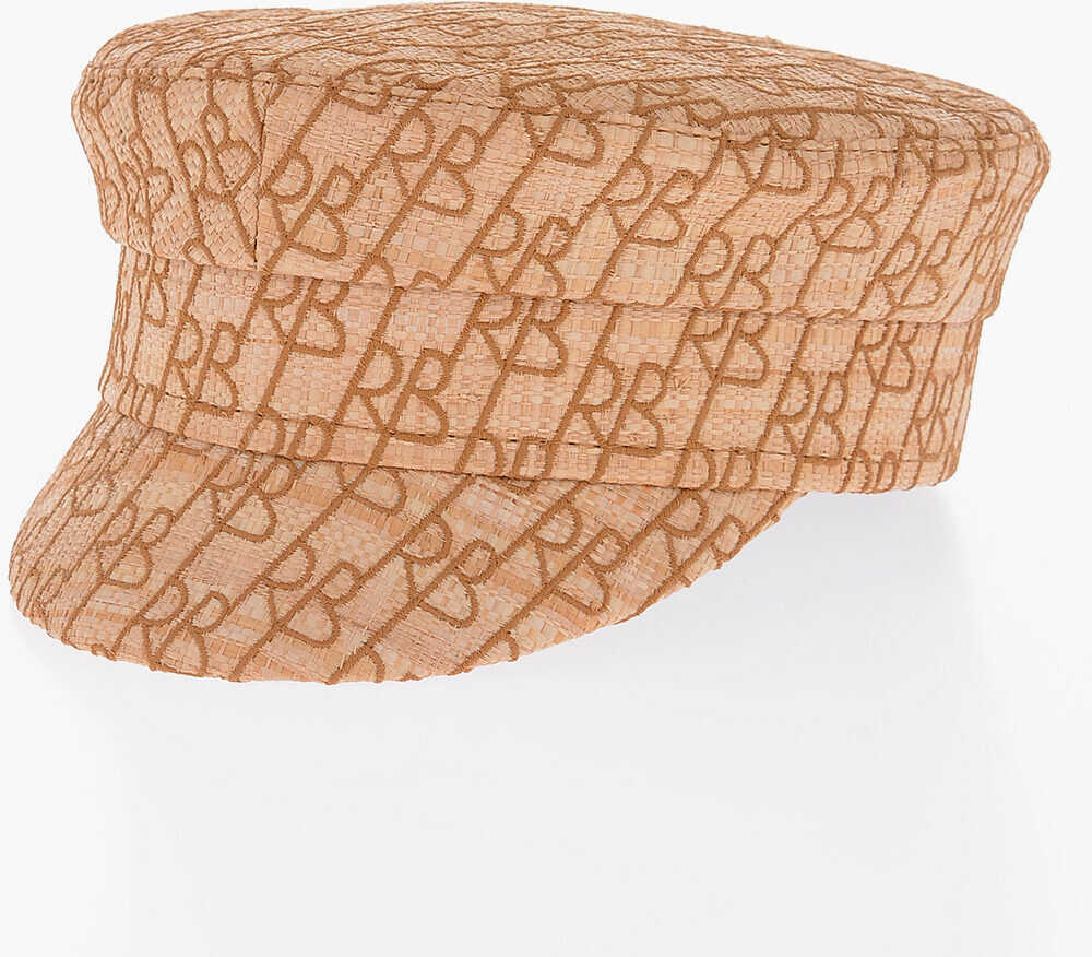 RUSLAN BAGINSKIY All-Over Monogram Straw Baker Boy Hat Beige