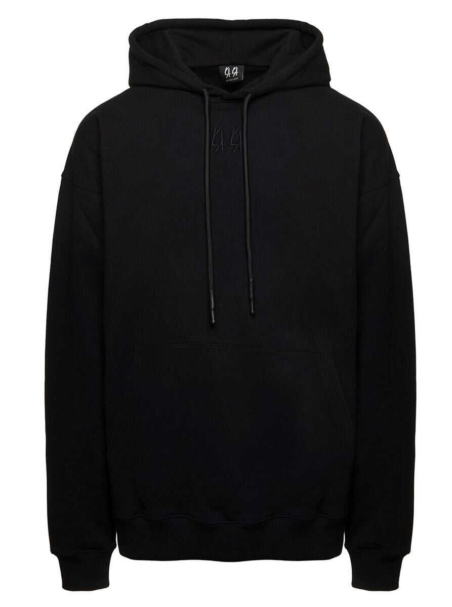 M44 LABEL GROUP Black Hoodie with Tonal Logo Embroidery in Cotton Man BLACK