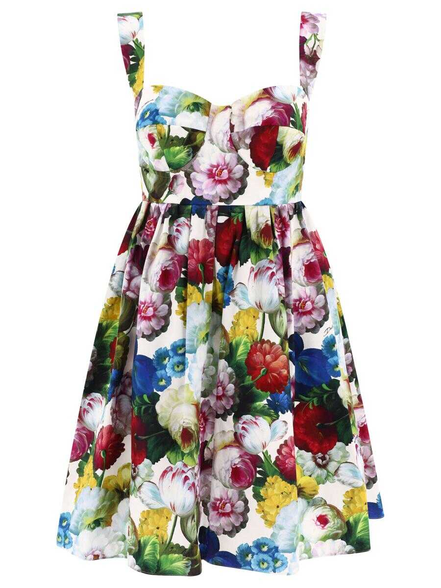 Poze Dolce & Gabbana DOLCE & GABBANA Short cotton corset dress with nocturnal flower print WHITE b-mall.ro 