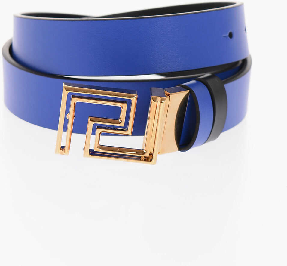 Versace Reversible Leather Greca Belt With Golden Buckle 30Mm Blue