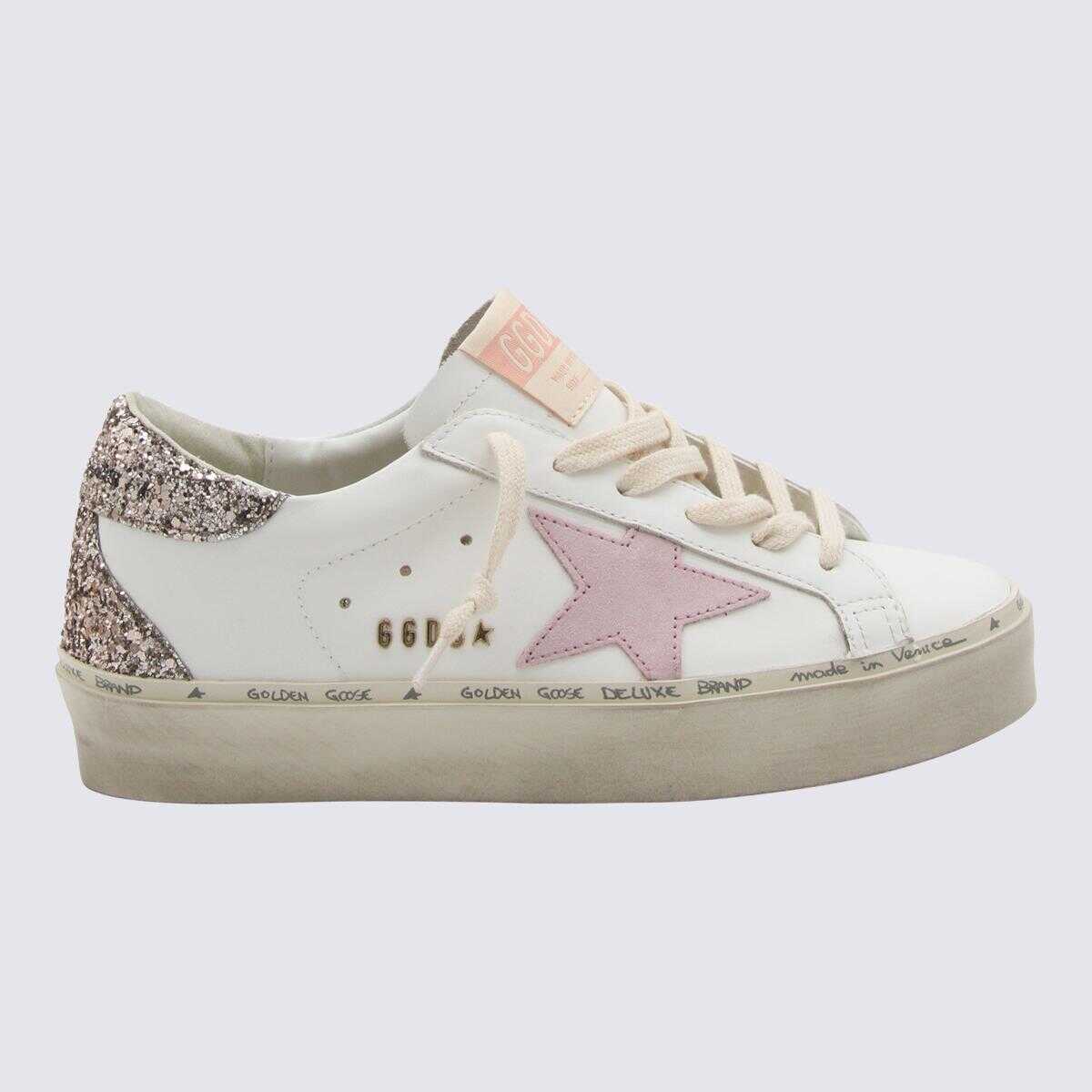 Golden Goose GOLDEN GOOSE WHITE AND ANTIQUE PINK LEATHER HI STAR GLITTER SNEAKERS WHITE/ANTIQUE PINK/CINDER