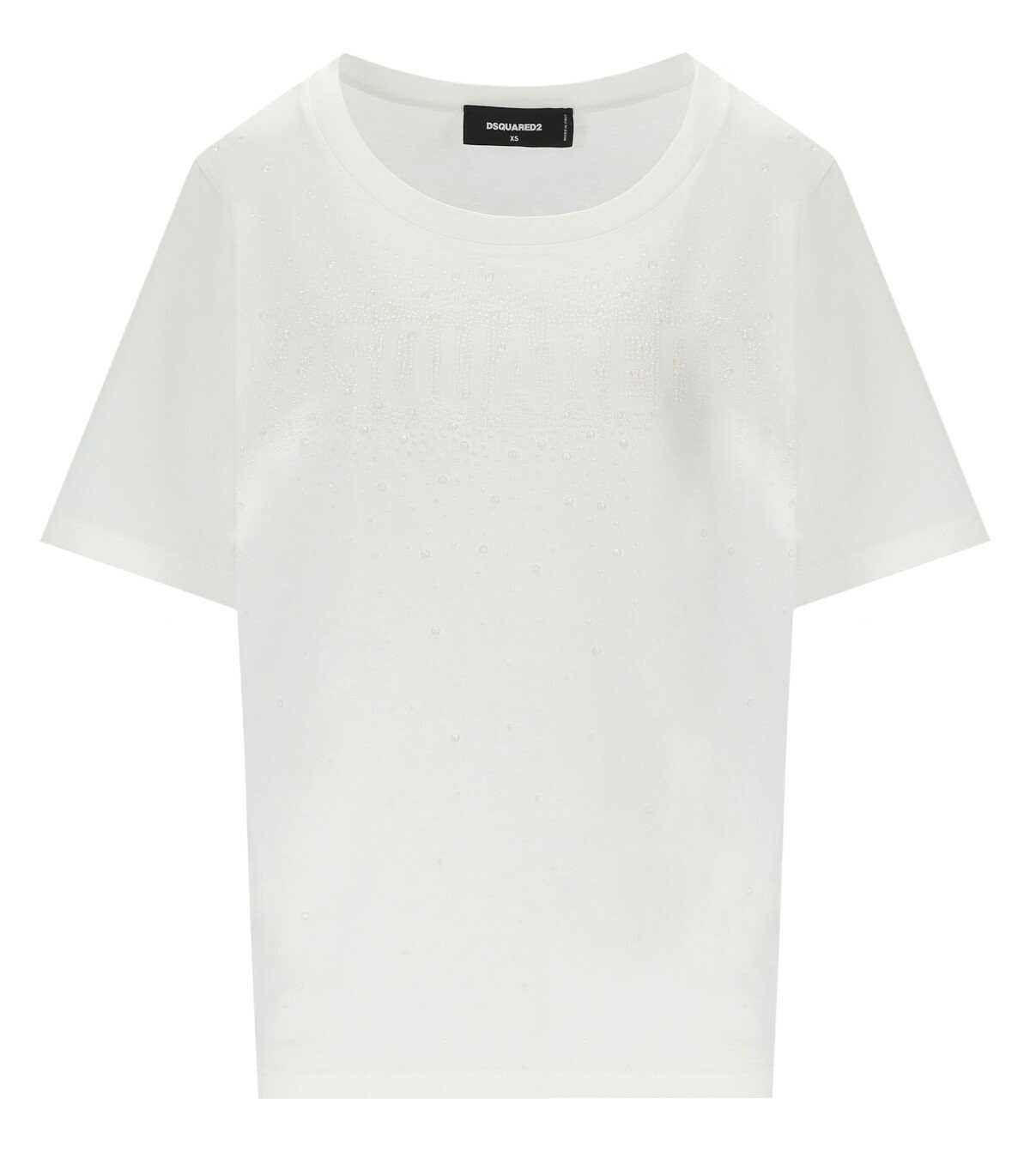 Poze DSQUARED2 DSQUARED2 EASY FIT WHITE T-SHIRT WITH RHINESTONES White b-mall.ro 