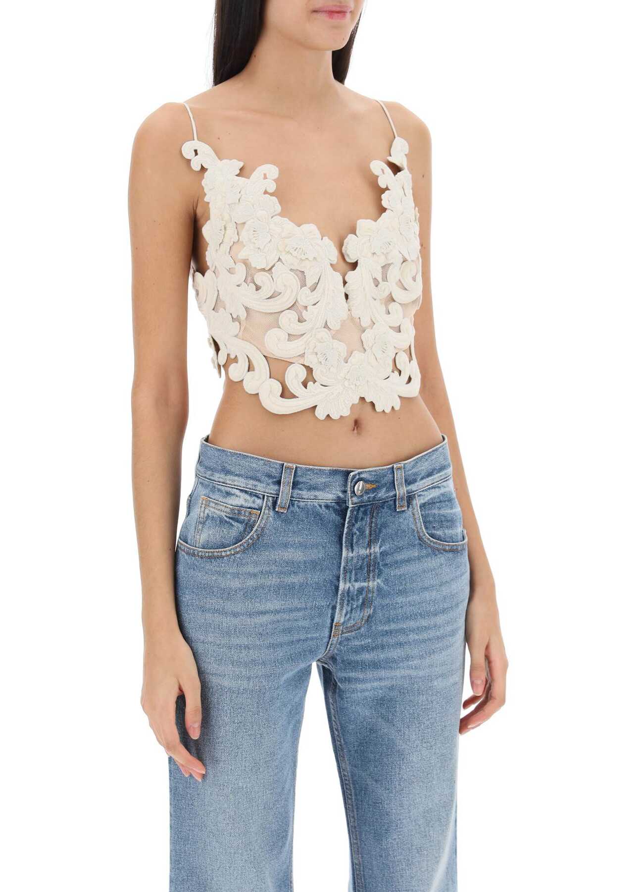 ZIMMERMANN Sensory Crooped Top In Guipure Lace MACADAMIA
