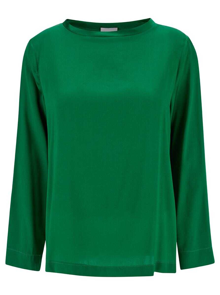 Poze PLAIN Green Long-Sleeved Blouse in Stretch Silk Woman GREEN b-mall.ro 