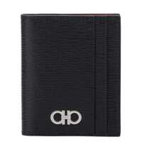 Accesorii Black Card-Holder With Gancini Detail In Leather Man Barbati