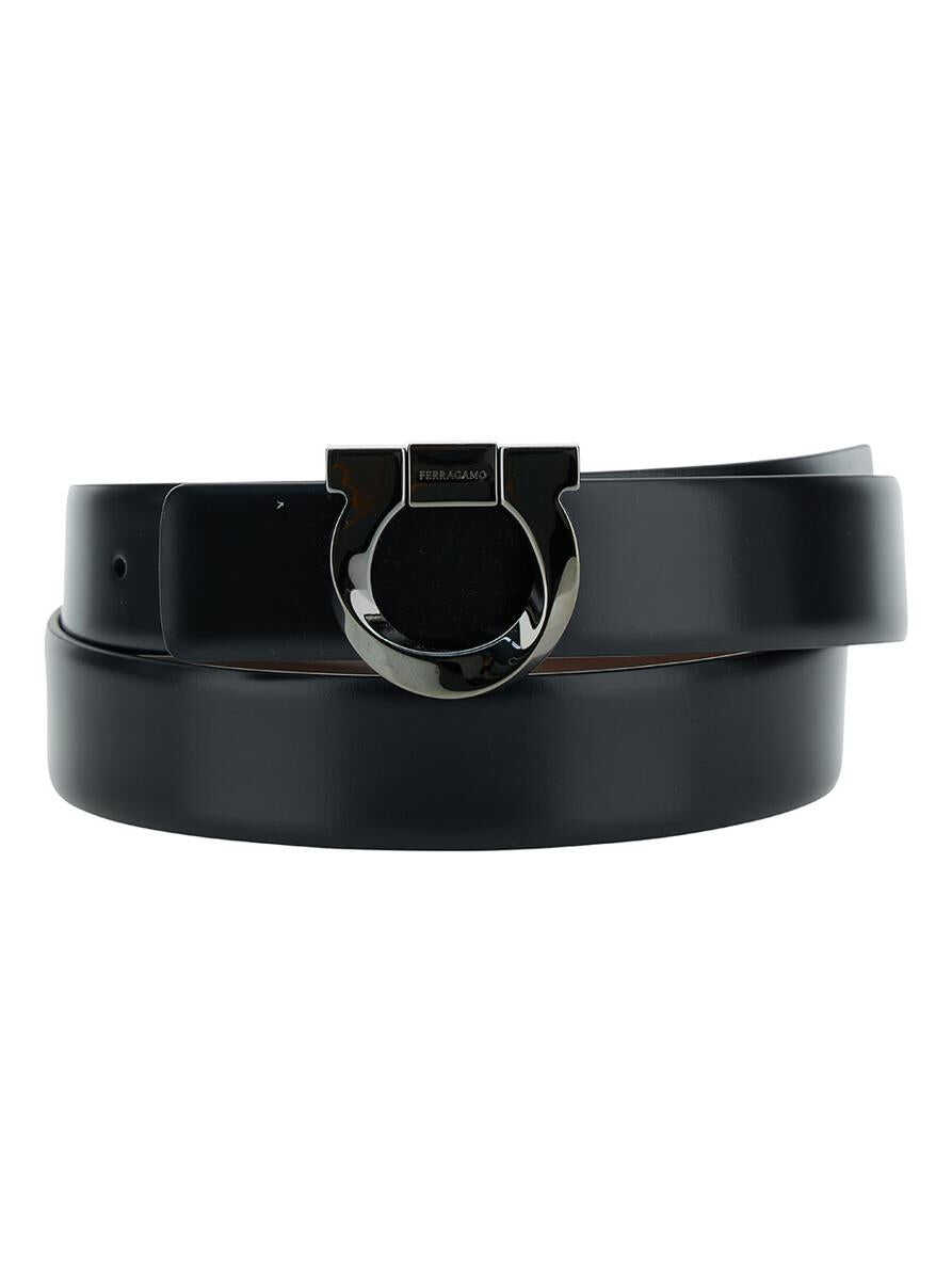 Ferragamo Black Belt with Gancini Buckle in Leather Man BLACK