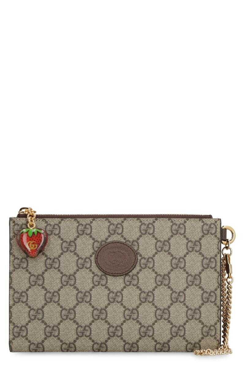 Gucci GUCCI WRIST WALLET IN COATED CANVAS BEIGE