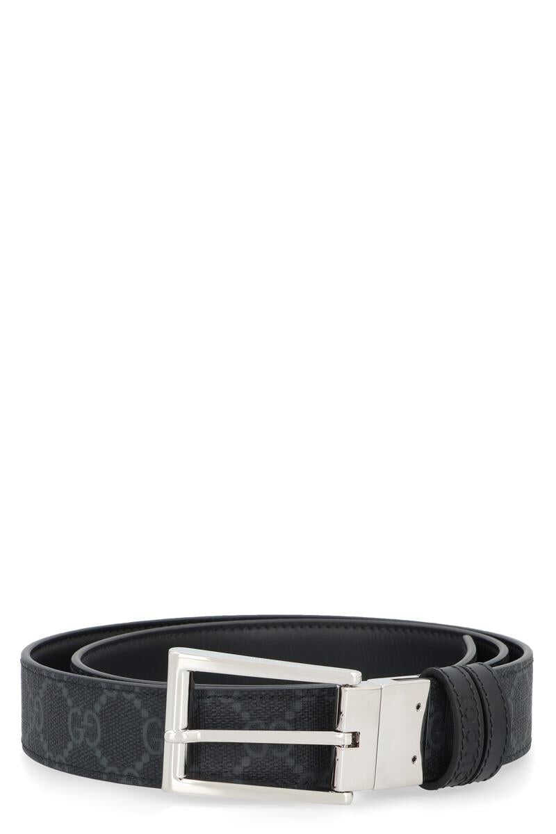 Gucci GUCCI LEATHER AND GG SUPREME FABRIC REVERSIBLE BELT BLACK
