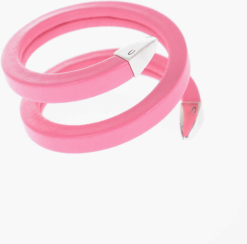 Bottega Veneta Soft Leather Spiral Bracelet With Silver Details Pink