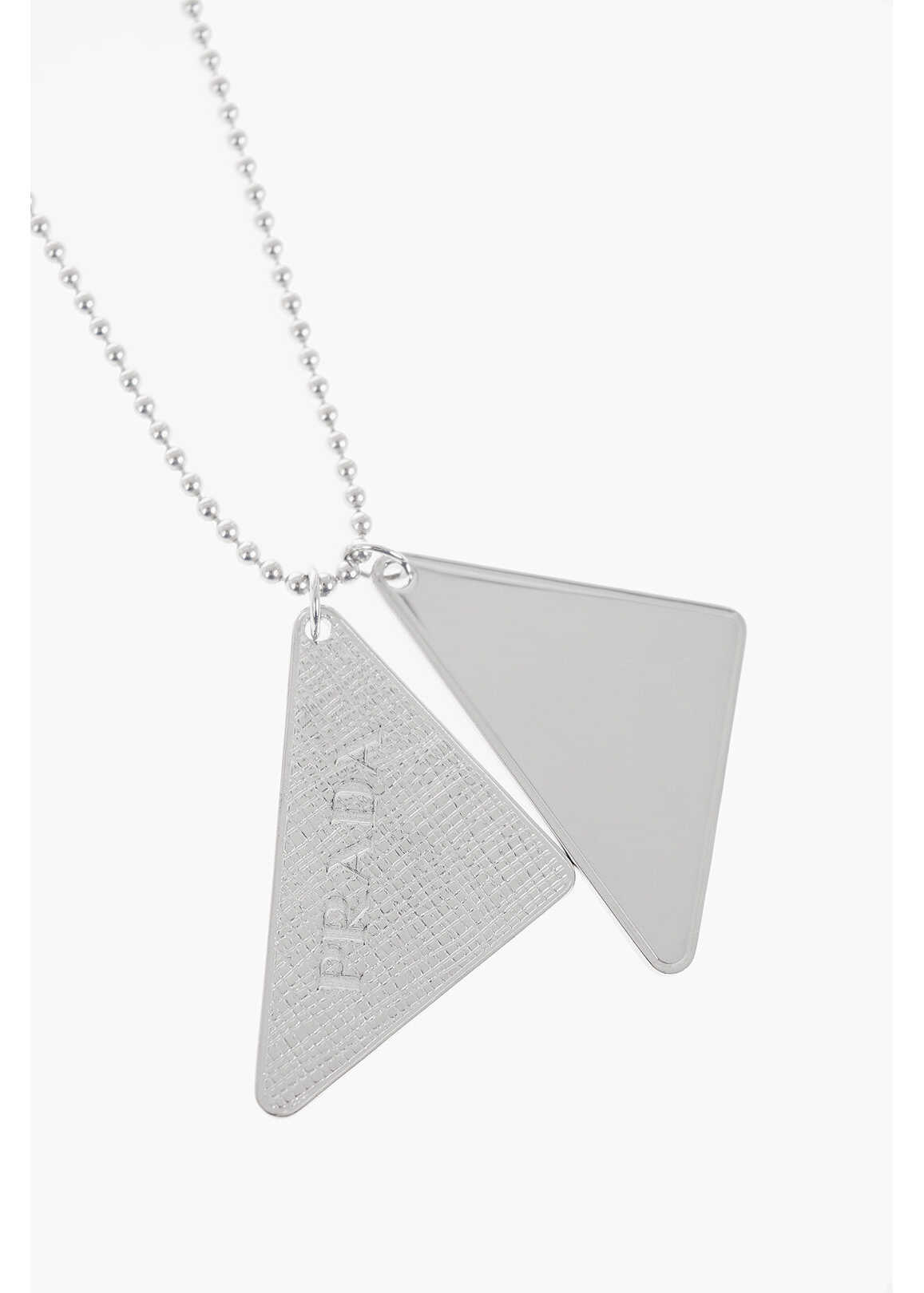 Prada Silver Necklace With Double Logo Plaque Silver