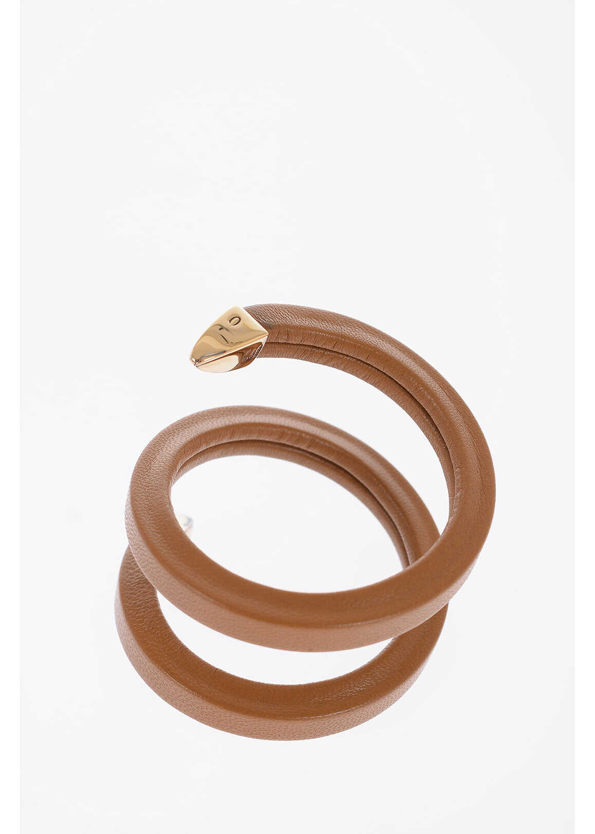 Bottega Veneta Soft Leather Spiral Bracelet With Silver Details Brown
