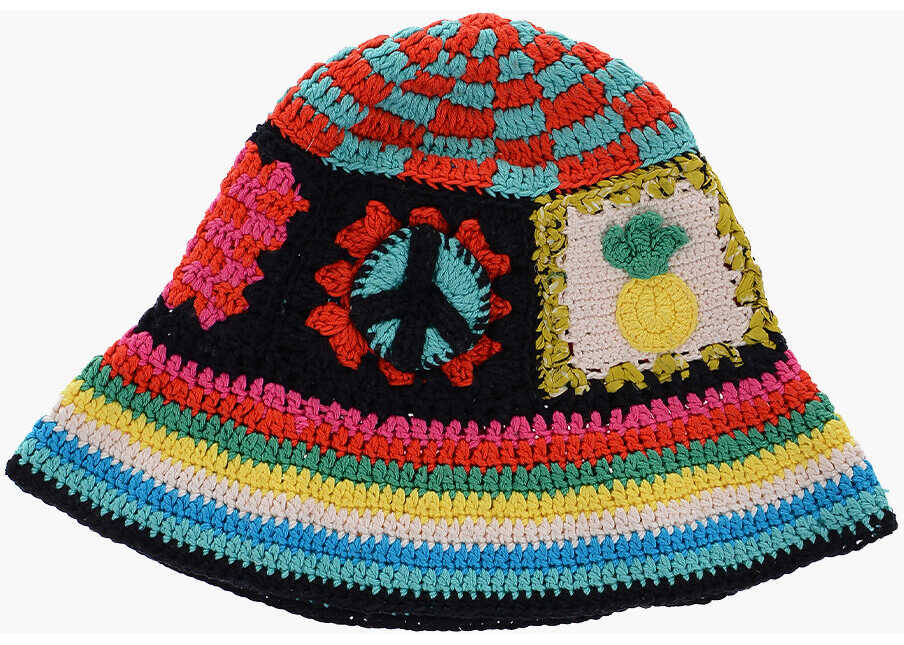 ALANUI Embroidered Crochet Positive Cloche Hat Multicolor