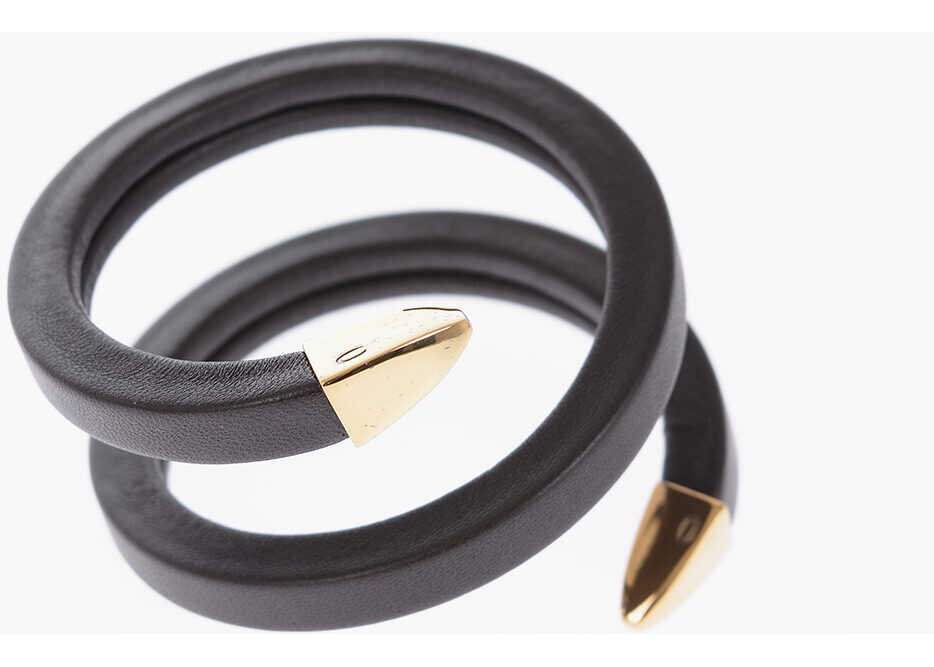 Bottega Veneta Soft Leather Spiral Bracelet With Golden Details Brown