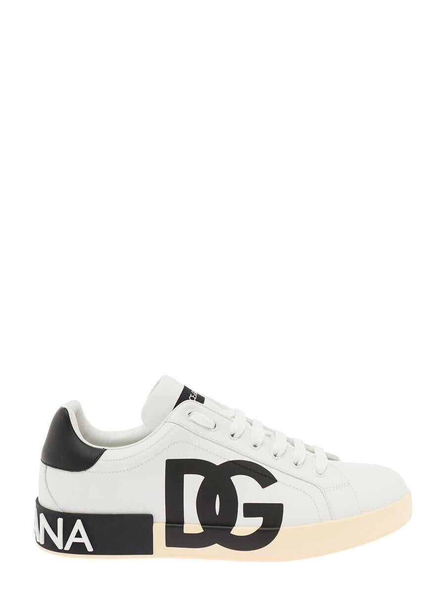 Dolce & Gabbana Portofino White and Black Leather Sneakers Dolce & Gabbana Man WHITE