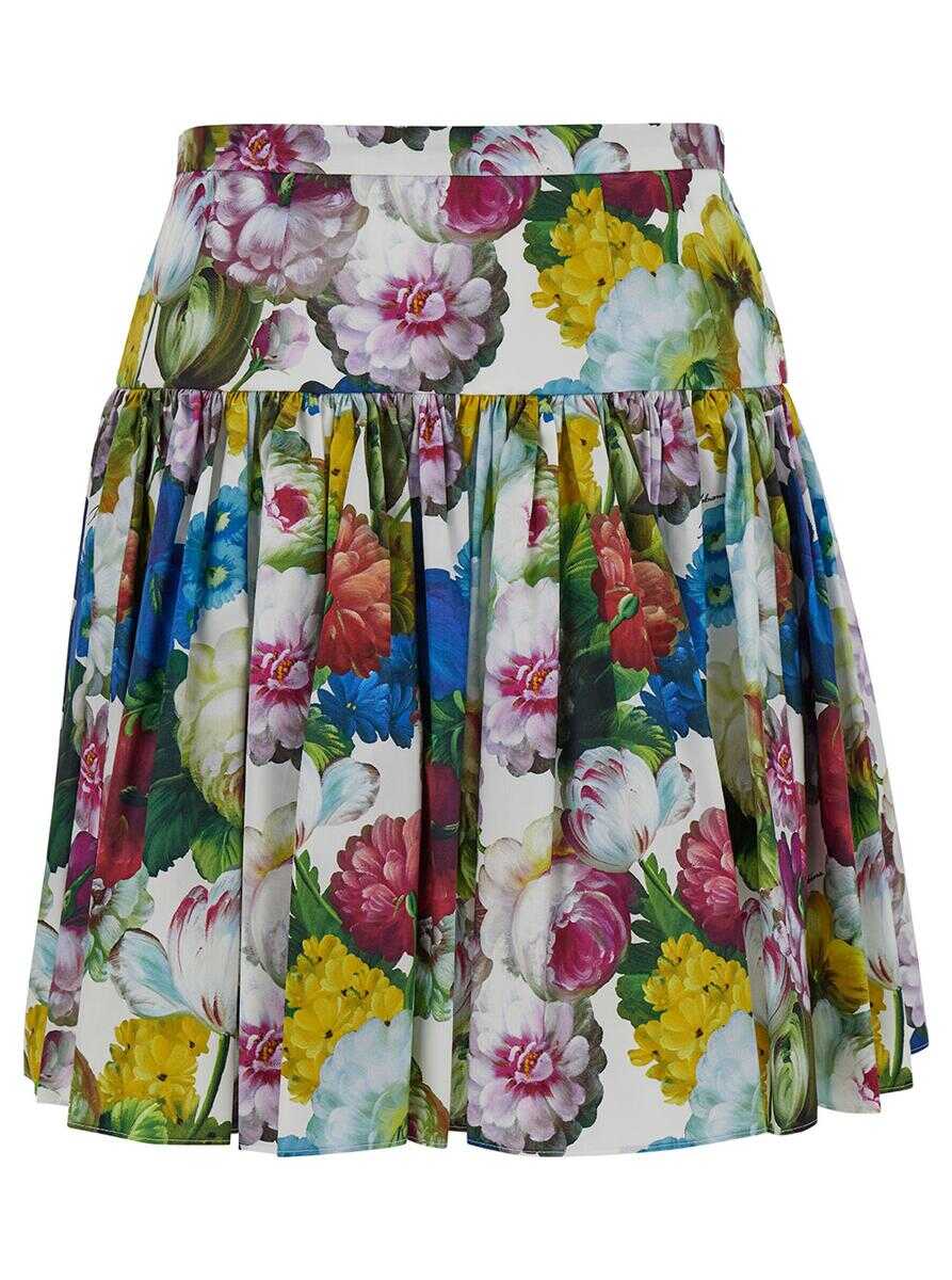 Poze Dolce & Gabbana Mini Multicolor Skirt with All-Over Floreal Print in Cotton Woman MULTICOLOR b-mall.ro 