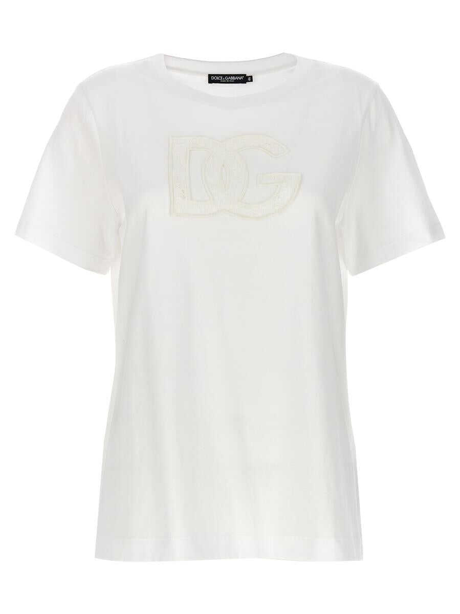Poze Dolce & Gabbana DOLCE & GABBANA Lace logo T-shirt WHITE b-mall.ro 