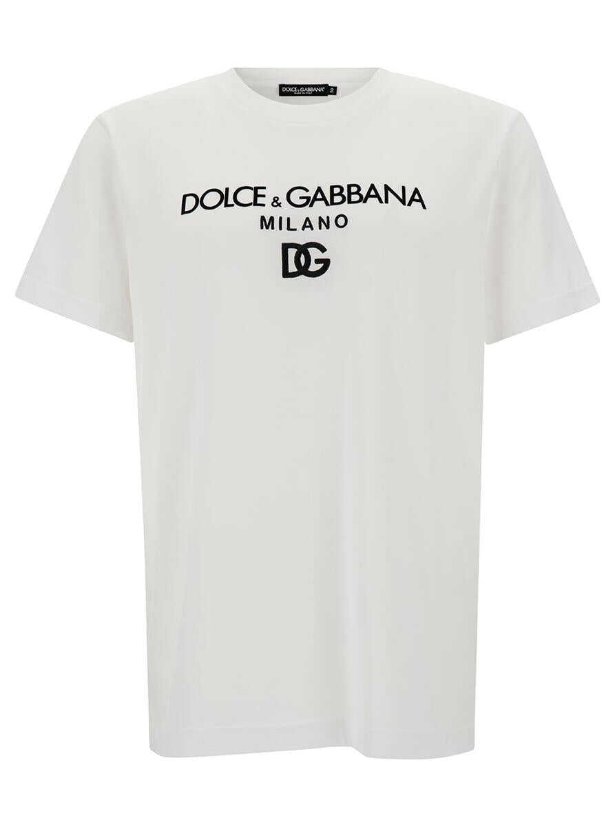 Dolce & Gabbana White T-Shirt with Contrasting Logo Lettering Print in Cotton Man WHITE