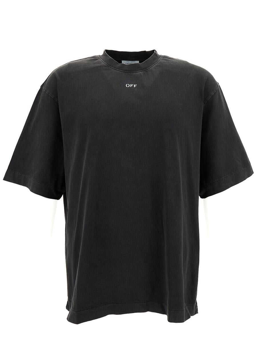 Off-White Black T-Shirt with Logo Embroidery and Graphic Print at the Back in Cotton Man BLACK