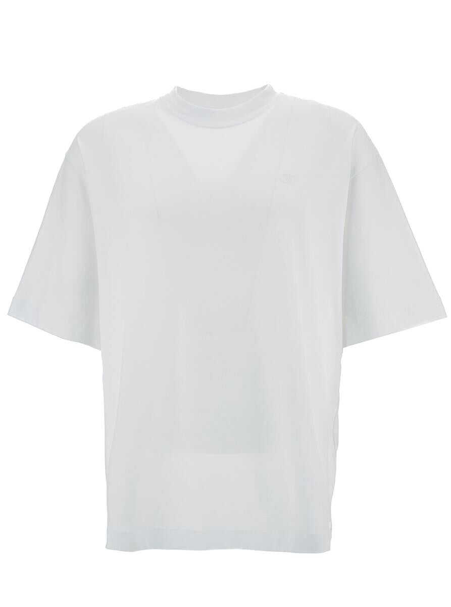 Off-White White Crewneck T-Shirt with Tonal Embroidery in Cotton Man WHITE