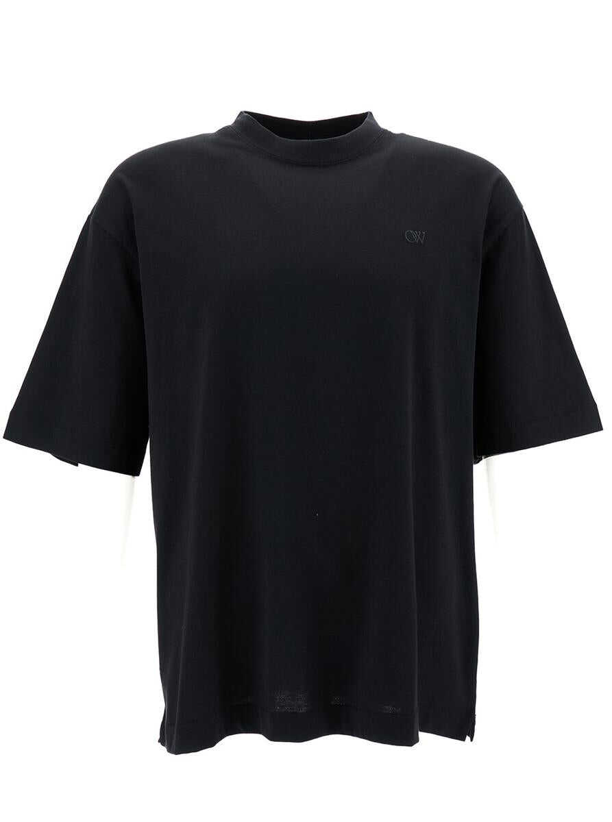 Off-White Black Crewneck T-Shirt with Tonal Embroidery in Cotton Man BLACK