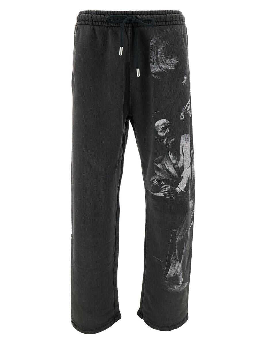 Off-White Black Pants with Drawstring and Graphic Print in Cotton Man BLACK