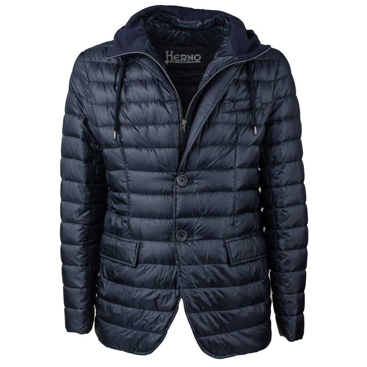 Herno HERNO Ultralight blazer down jacket with fleece hood and removable front BLUE