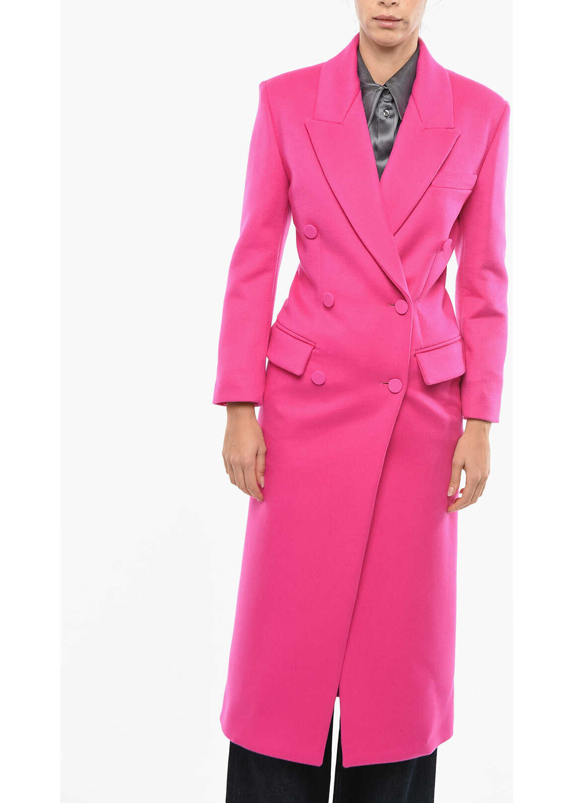Valentino Garavani Double-Breasted Wool Blend Coat With Covered Buttons Pink