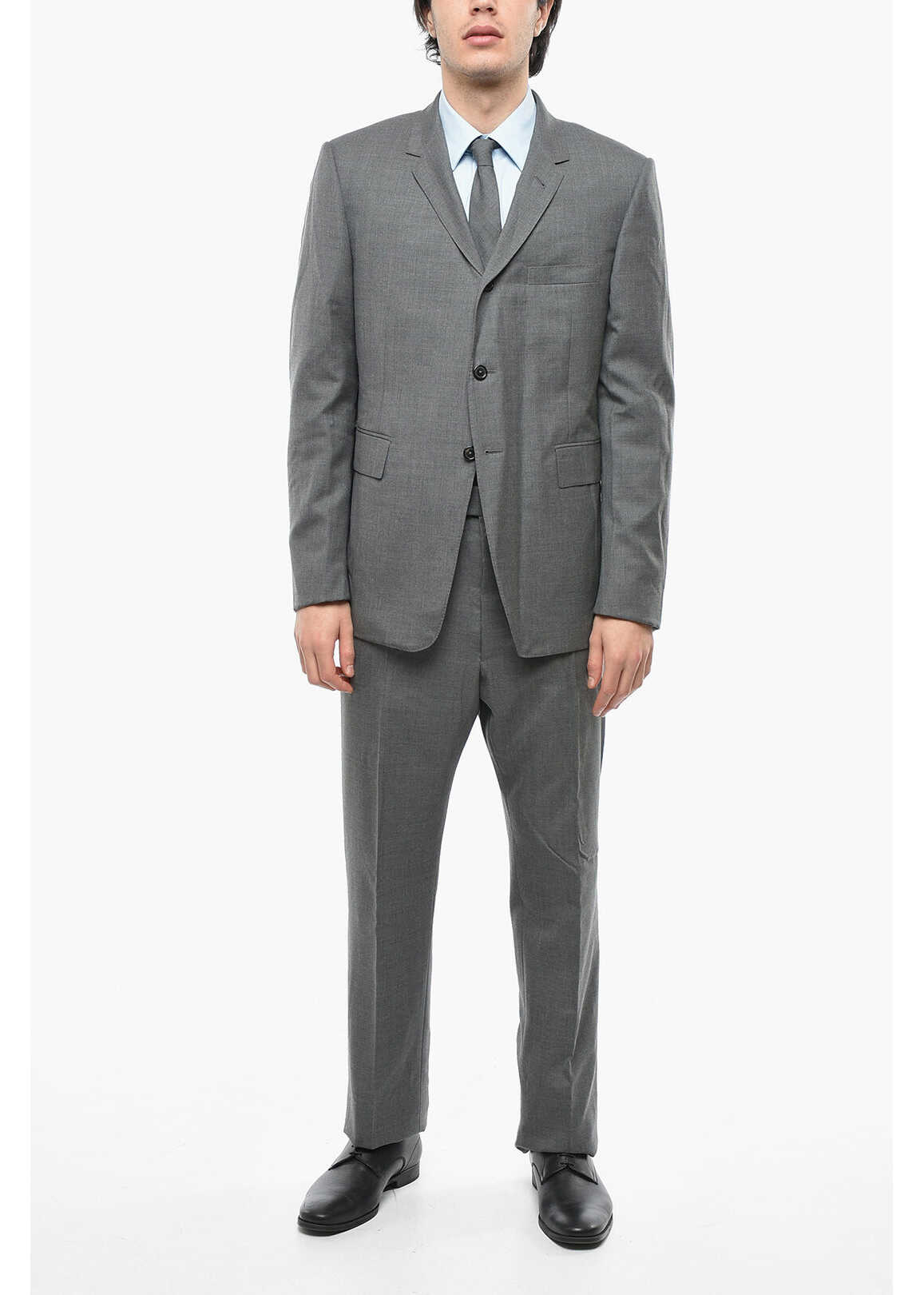 Thom Browne Single-Breasted Twill Wool Suit With Tie Gray