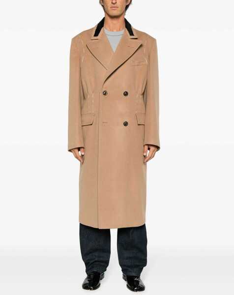 Paltoane Maison Margiela Contrasting Lapel Camel Wool Blend Double-Breasted Coat Beige Fete (BM 12548634) 2