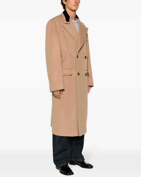 Paltoane Maison Margiela Contrasting Lapel Camel Wool Blend Double-Breasted Coat Beige Fete (BM 12548634) 3