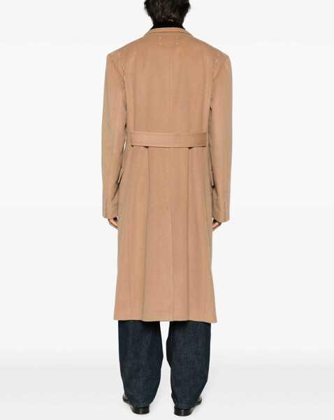 Paltoane Maison Margiela Contrasting Lapel Camel Wool Blend Double-Breasted Coat Beige Fete (BM 12548634) 4
