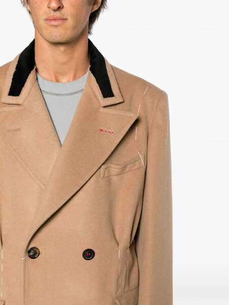 Paltoane Maison Margiela Contrasting Lapel Camel Wool Blend Double-Breasted Coat Beige Fete (BM 12548634) 5