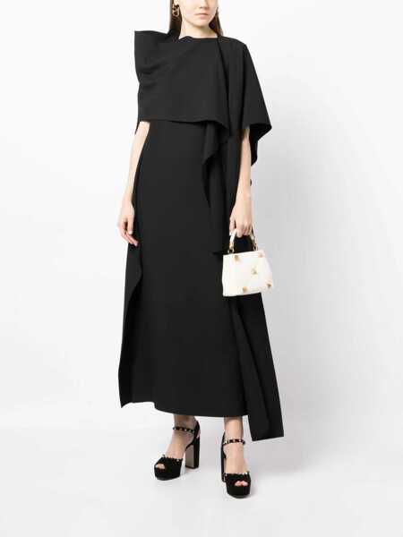 Rochii lungi Valentino Garavani Pink Pp Wool-Blend Cape Dress With Loose Fit Black Femei (BM 12548640) 2