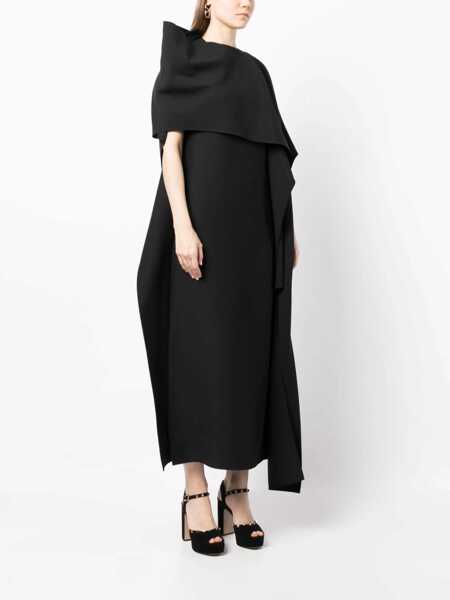 Rochii lungi Valentino Garavani Pink Pp Wool-Blend Cape Dress With Loose Fit Black Femei (BM 12548640) 3