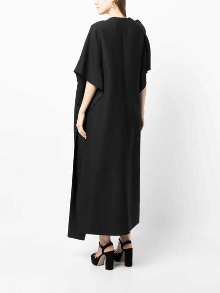 Rochii lungi Valentino Garavani Pink Pp Wool-Blend Cape Dress With Loose Fit Black Femei (BM 12548640) 4