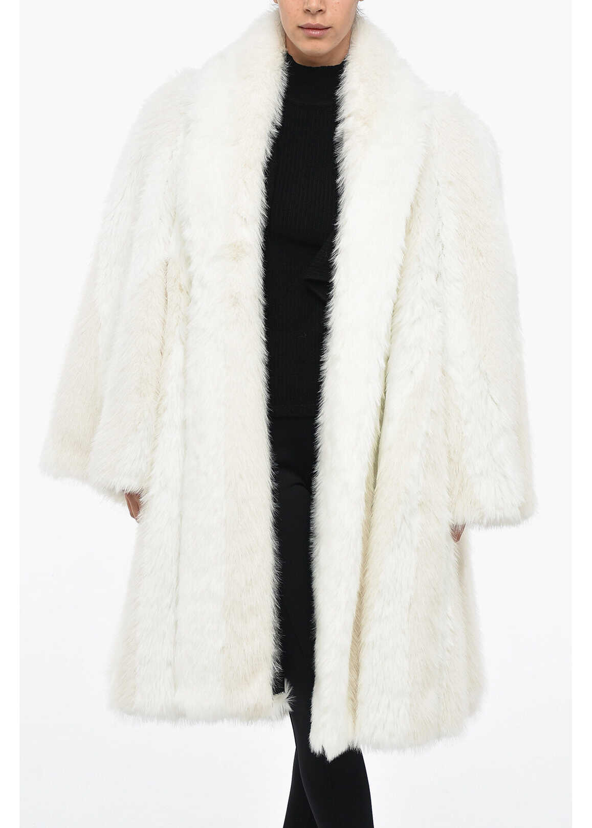 Balenciaga A-Line Eco-Fur Coat With Spray Logo White