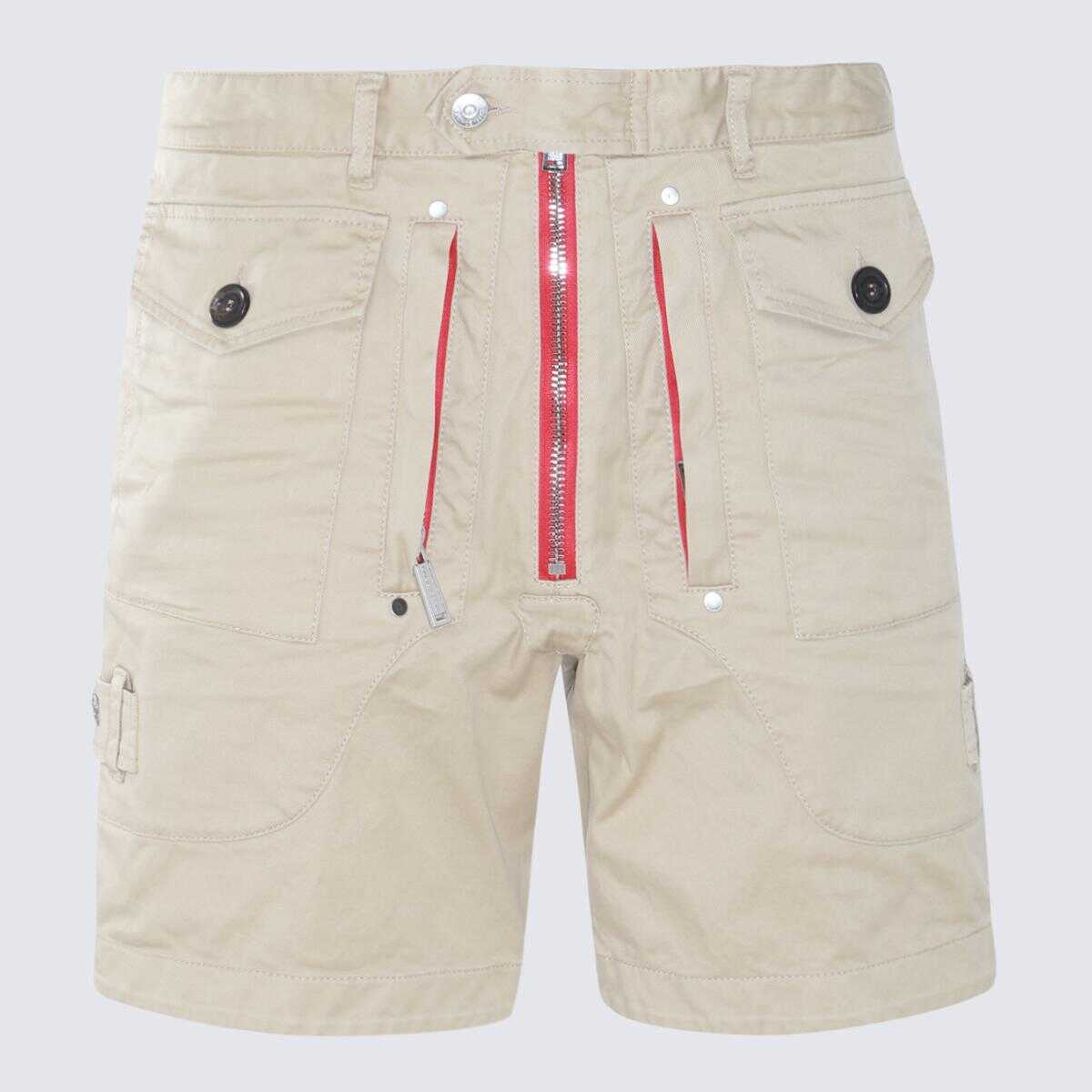 DSQUARED2 DSQUARED2 BEIGE AND RED COTTON BLEND SHORTS STONE