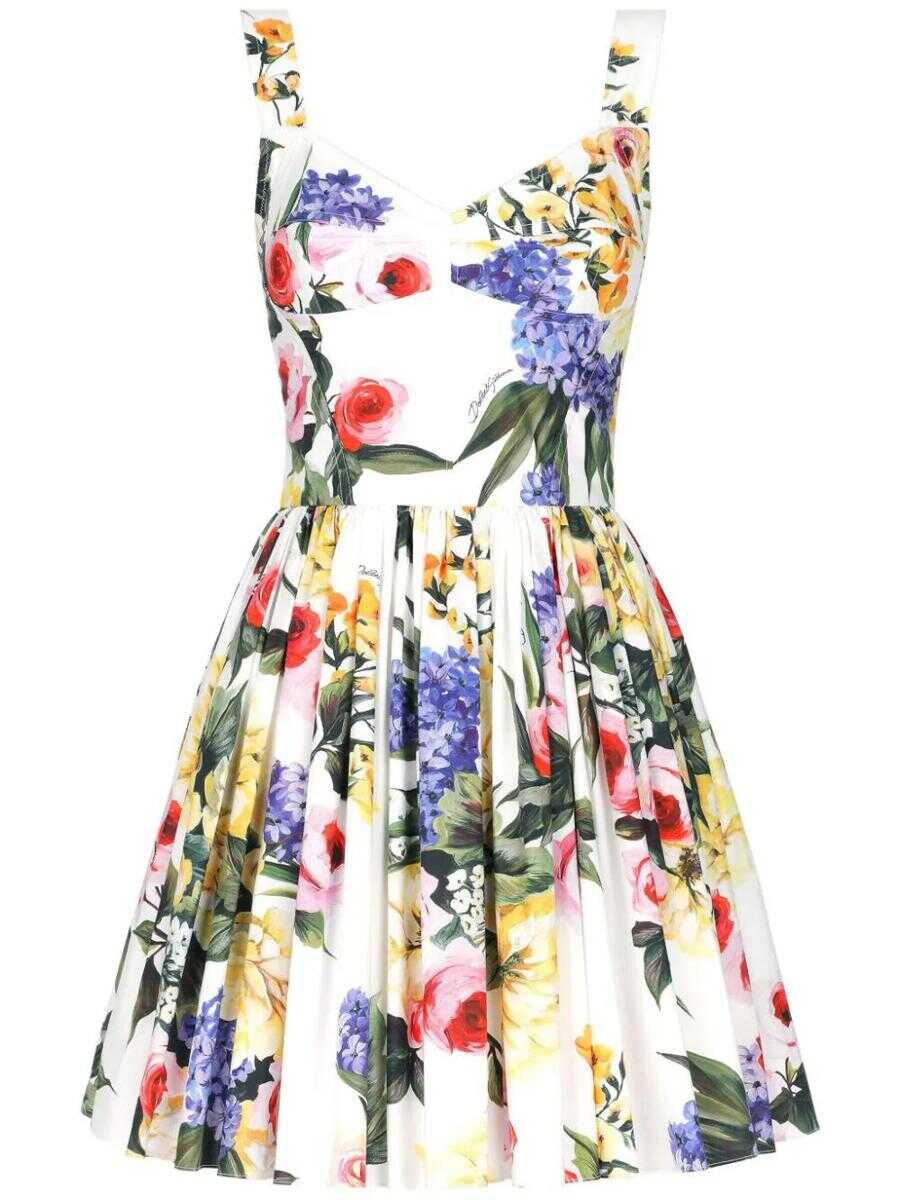 DOLCE & GABBANA DOLCE & GABBANA GARDEN PRINT BUSTIER DRESS CLOTHING WHITE