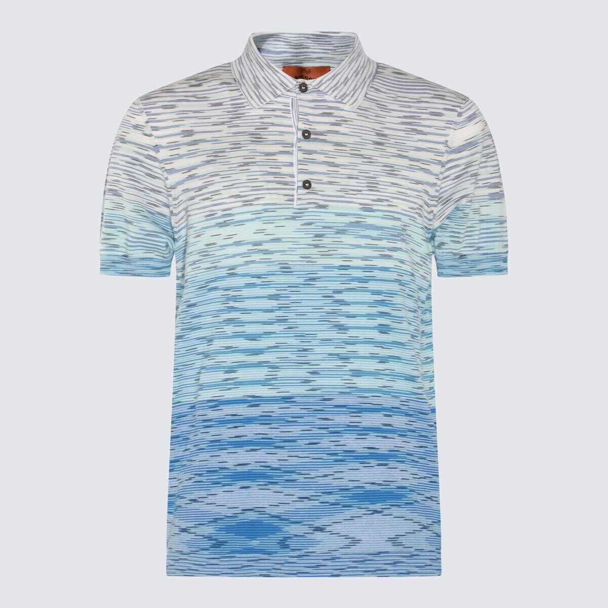 MISSONI BEACHWEAR MISSONI BLUE MULTICOLOUR COTTON POLO SHIRT